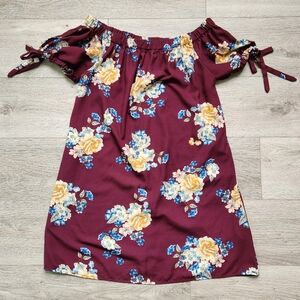 Xhilaration Maroon Floral Off Shoulder Dress Womens Medium Summer  Cottagecore